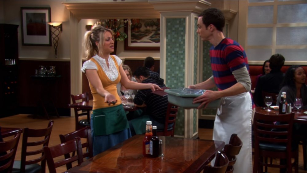 Kaley Cuoco as Penny and Jim Parsons as Sheldon on The Big Bang Theory
