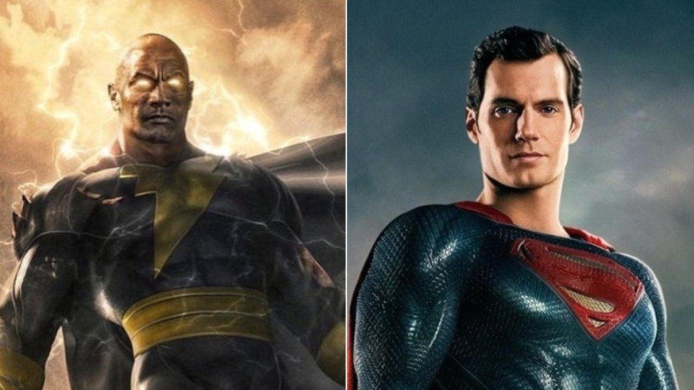 Black Adam concept art and Henry Cavill as Superman in Justice League