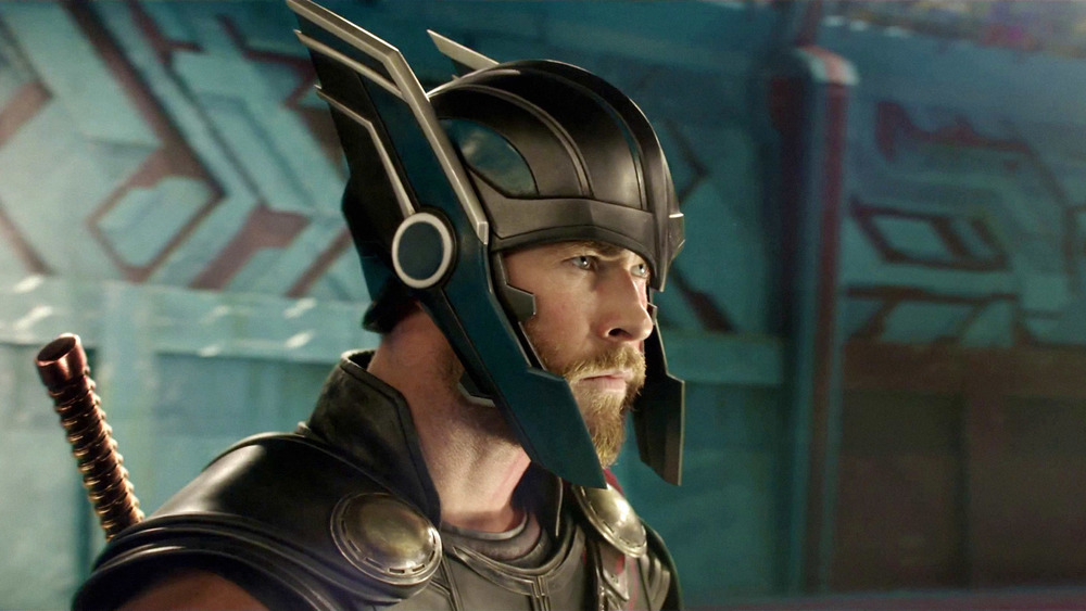 Chris Hemsworth wearing Thor helmet