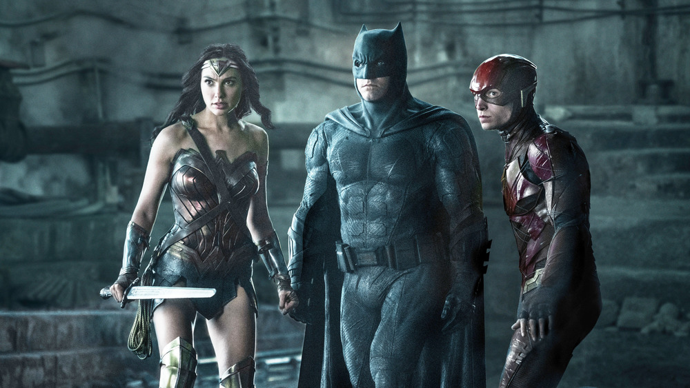 Gal Gadot, Ben Affleck, and Ezra Miller in Justice League