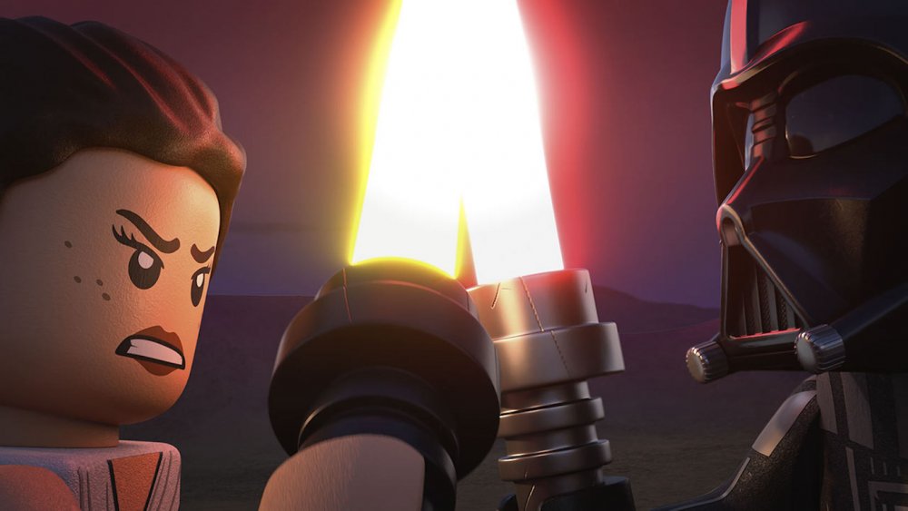 Rey vs. Darth Vader in LEGO Star Wars Holiday Special.