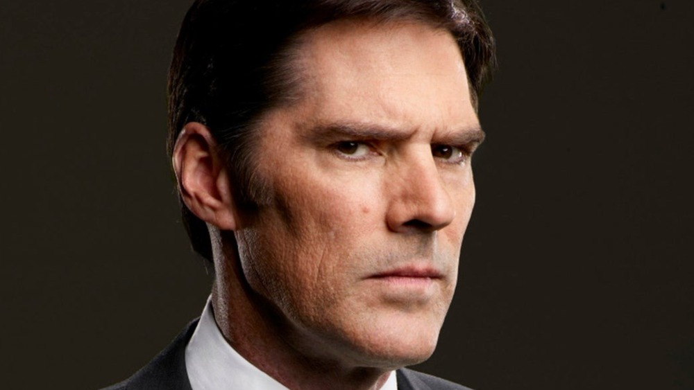 Hotch looking serious and stern on Criminal Minds