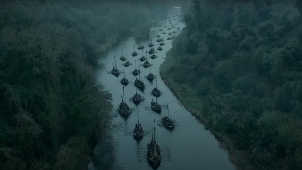 Viking ships in river