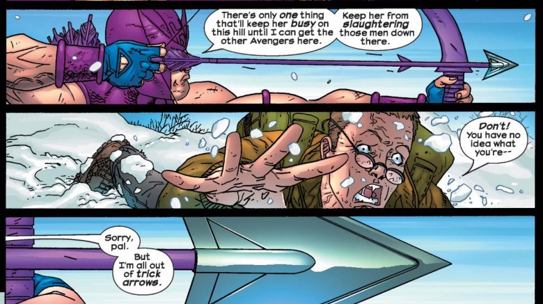 Hawkeye atirando em Bruce Banner para transformÃ¡-lo no Hulk em Avengers # 74