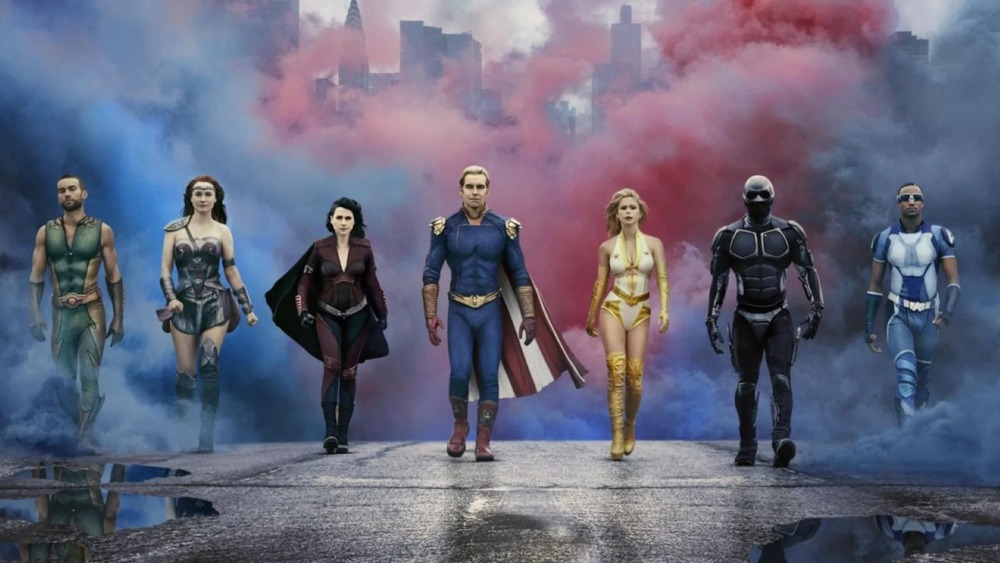 Chace Crawford, Dominique McElligot, Aya Cash, Antony Starr, Erin Moriarty, Nathan Mitchell, and Jessie Usher on The Boys
