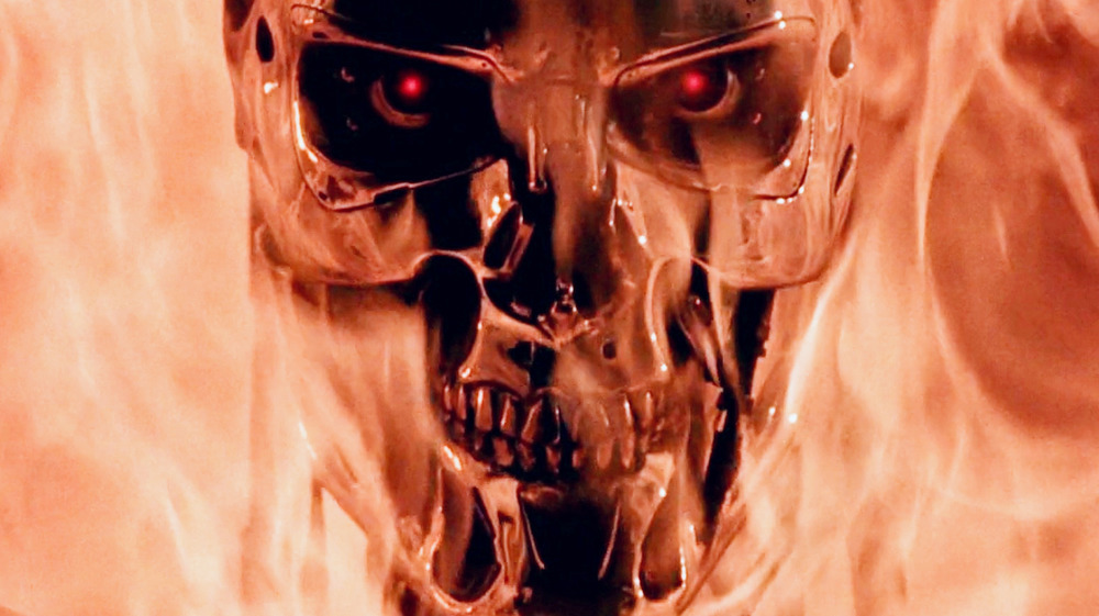Terminator face with flames around